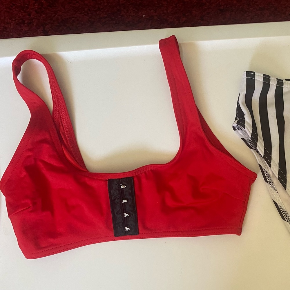 ASOS red black and white swimsuit